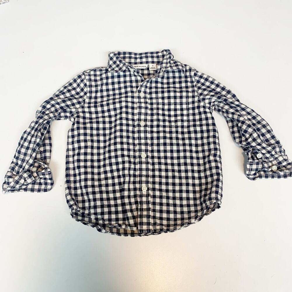 Janie and‎ Jack Shirt Boys 2T Gingham Print Linen Blend Button Up Preppy Classic